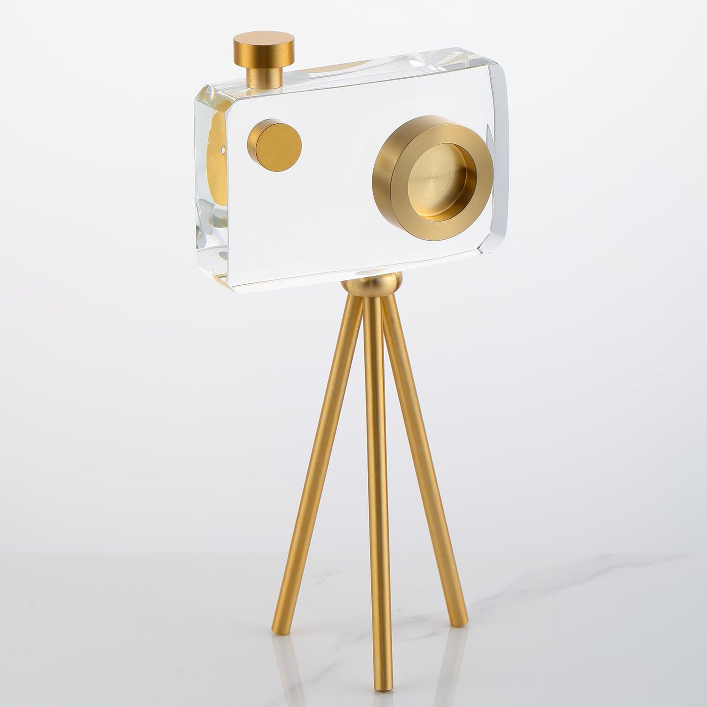 JOASURA Crystal Camera Model Statues- Small Golden with Bracket 3.94x5.12inch 2.2LB,Camera Crafts Collectible Figurine Home Desktop Decoration