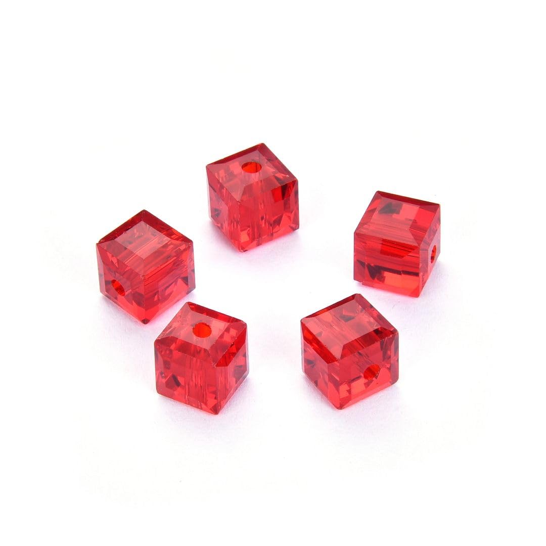 50pcs Adabele Austrian 8mm Faceted Cube Crystal Loose Beads Siam Red Compatible with Swarovski Crystals Preciosa 5601 SSC805