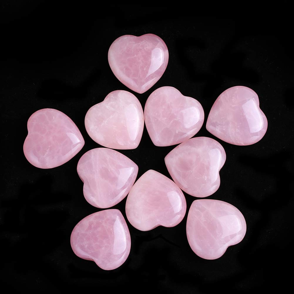 Amazingxy 10 Pcs Healing Crystal Rose Quartz Stone Chakra Reiki Balancing Palm Pocket Polished Puff Heart Worry Stone 0.99X0.99X0.47 inch