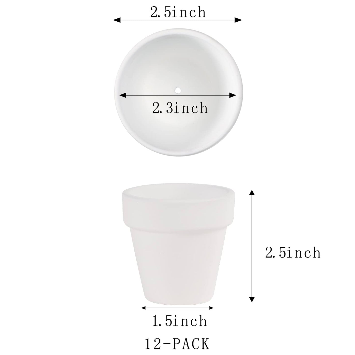12 PCS Small Mini White Clay Pots with Drainage Holes, 2.5inch Terra Cotta Pot Clay Ceramic Pottery Planter,Succulent Nursery Pot/Cactus Plant Pot,for Indoor/Outdoor Plants,Crafts,Wedding Favor