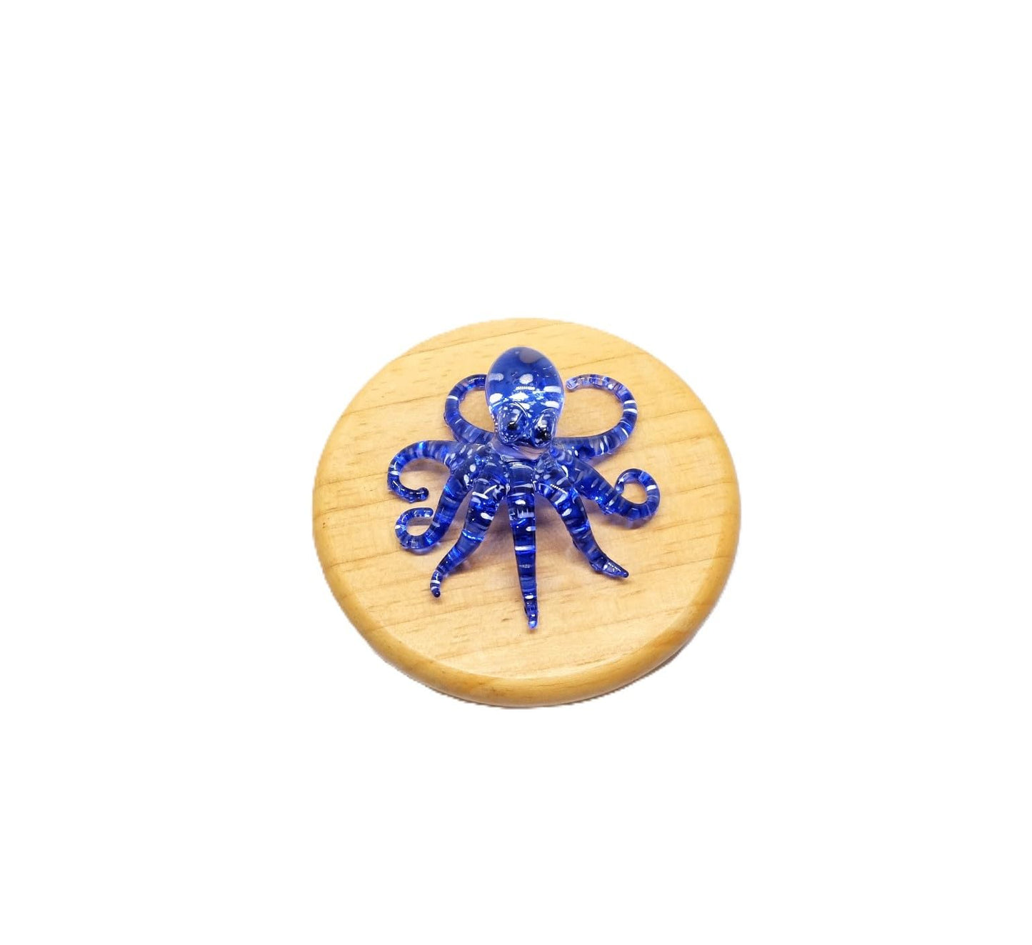 Handmade Mini 2" Blow Glass Sea Animals Figurine Art, Octopus, Cool Stuff, Home or Garden Decor Gift Ideas (Blue with Silver Polka Dots) No.9