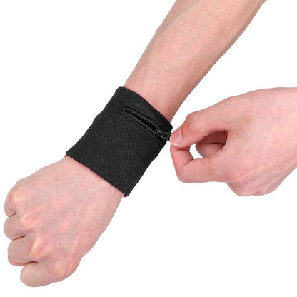 Haosie Wrist Wallet Bag - Breathable Sweatband with Key Holder, Coin Storage for Running, Cycling, Gym (Black)
