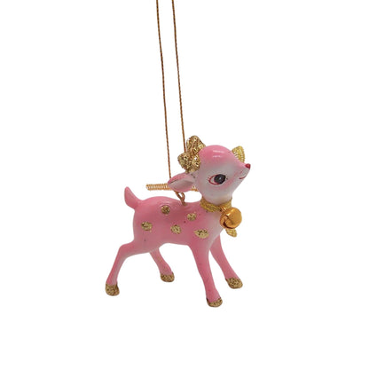 Pink Retro Reindeer Christmas Ornaments, Small Hanging Festive Ornaments, Unique Holiday Reindeer Decor, Set of 3