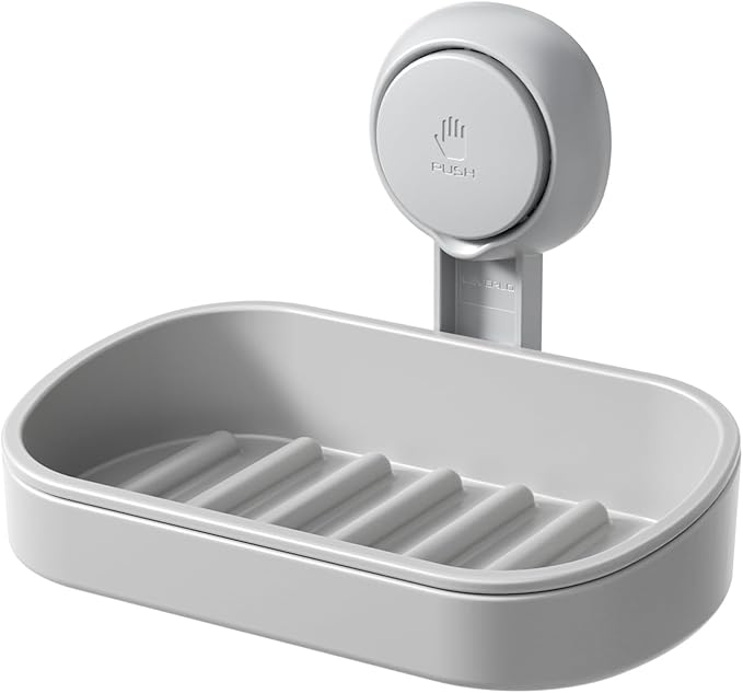 LEVERLOC Soap Dish Holder for Shower Suction Cup Wall Mounted Self Draining