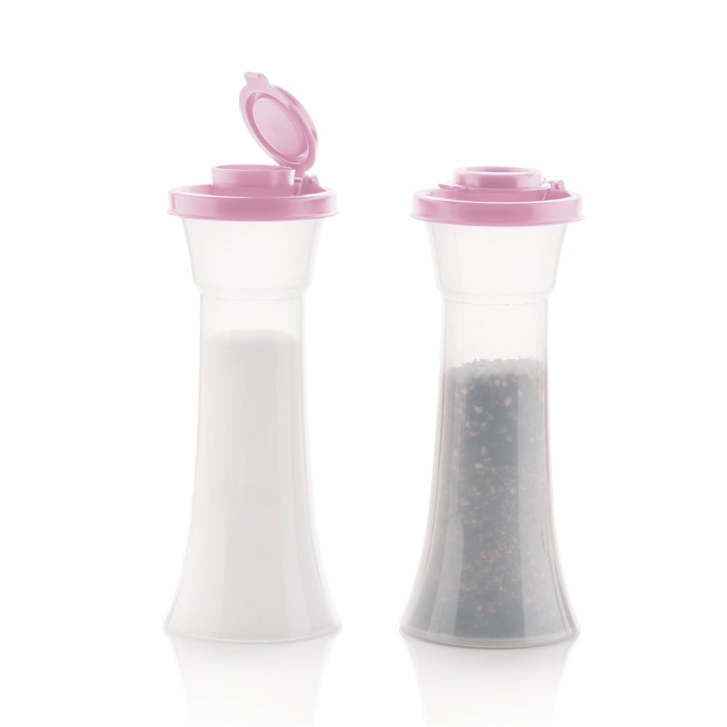 Tupperware Hourglass Salt and Pepper 2-Shaker Set in Purple, Liquid Tight Lids, BPA-Free, Dishwasher Safe