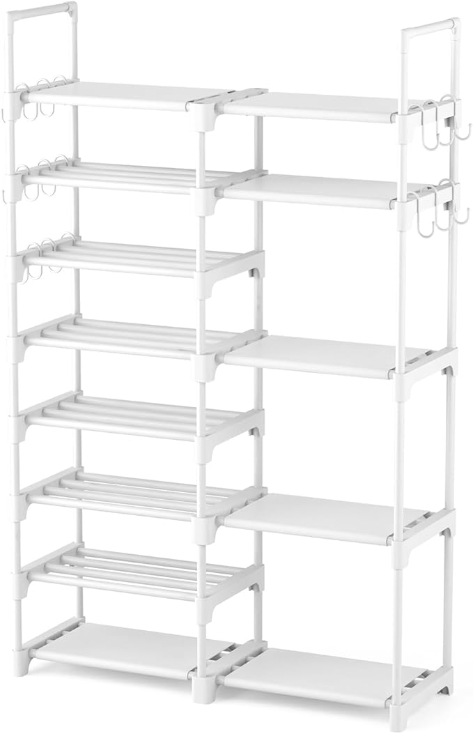 ROJASOP White Shoe Rack, Tall Metal Shoe Rack Organizer