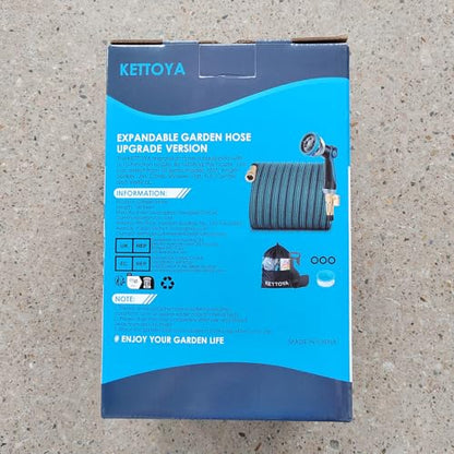 KETTOYA 100FT Expandable Garden Hose, Flexible Water Hose with 10-Pattern Spray Nozzle, Leak-Proof Retractable Heavy Duty Hose Pipe, 4-Layer Latex Core, Durable 3750D, Male Valve Connector, Kink-Free