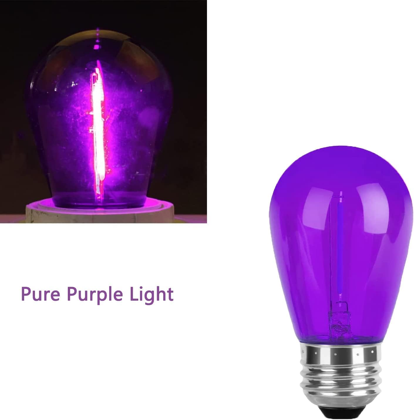 Sxminer 15 PCS LED Purple S14 Bulbs Christmas Replacement Bulb 1W LED String Light Bulb E26 Base Edison Bulbs Plastic Shatterproof Decorative Bulbs for Outdoor String Lights Home Patio Decor(Purple)