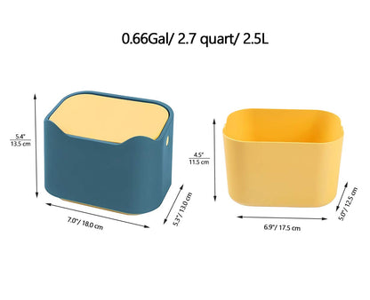 YAGGOOD Small desk bin mini waste bin with lid kids dustbin trash can for classic desk, desktop, bedroom, office table top bin in blue and yellow color