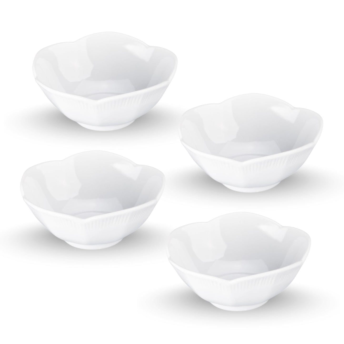BIA Cordon Bleu Lotus Bowl Set of 4-2 Oz. Asian White Porcelain Dipping Bowls, Stackable Sauce Dishes for Snacks, Appetizers & Condiments - 3.5" Round Bowls, Microwave & Dishwasher Safe