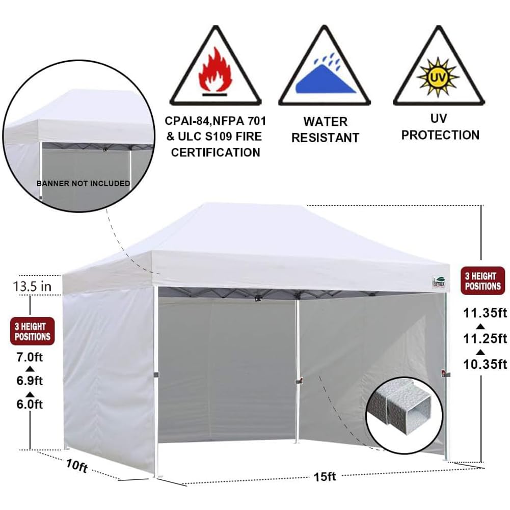 Eurmax USA 10x15 Pop Up Canopy Tent,Commercial Tent with Patented No-Tip Rolling Bag,4 Zippered Removable Walls,UV & Water Resistant Canopy Top,Heavy Duty Outdoor Gazebo,Instant Shelters(Red)