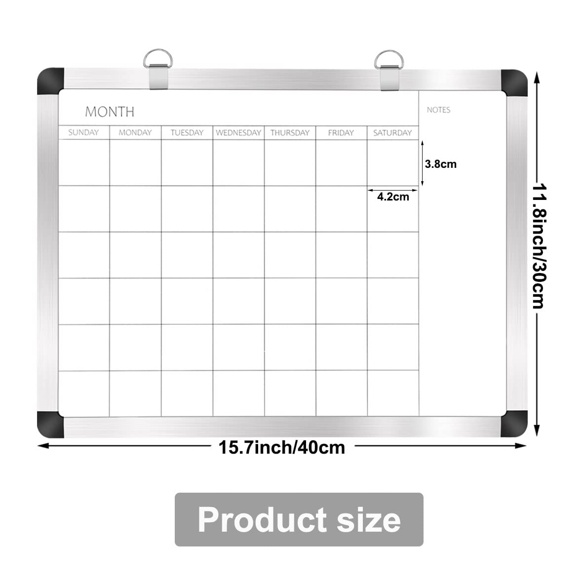 TORASO Dry Erase Monthly Calendar Board, Magnetic Surface Whiteboard for Wall, Office/School/Home, Aluminum Frame Hanging Board 11.8"x 15.7"(YL-Silver-3040-A)