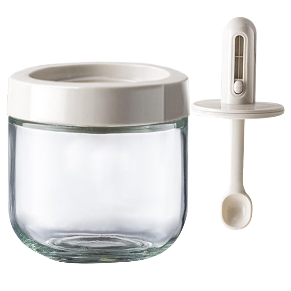 PRETYZOOM Airtight Spice Jar with Spoon 5.51X3.32X3.20 Inch Glass Seasoning Container for Salt Condiment Storage Kitchen Organizer