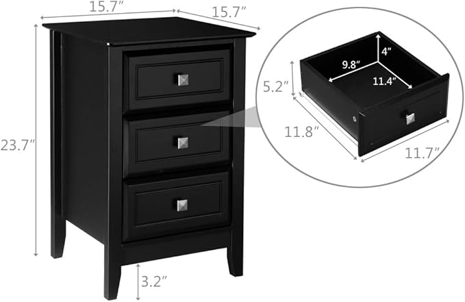 Bonnlo Upgraded Black Nightstand