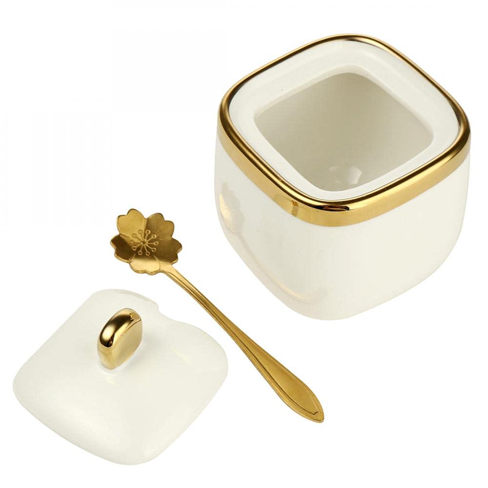 3 pack Ceramic Sugar Bowls Set-Marble Porcelain Spice Jars Storage Containers Condiment Jar Spice Container with Spoons and Lids for Home and Kitchen (White)