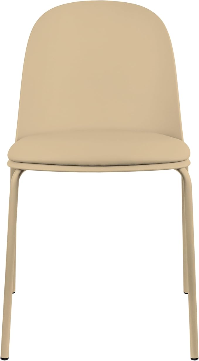 2xhome Parent Modern Stackable Armless Dining Chair | Plastic Shell Seat with Metal Legs | Indoor or Outdoor Use | Home Kitchen Patio (1, Beige, Padded Seat)