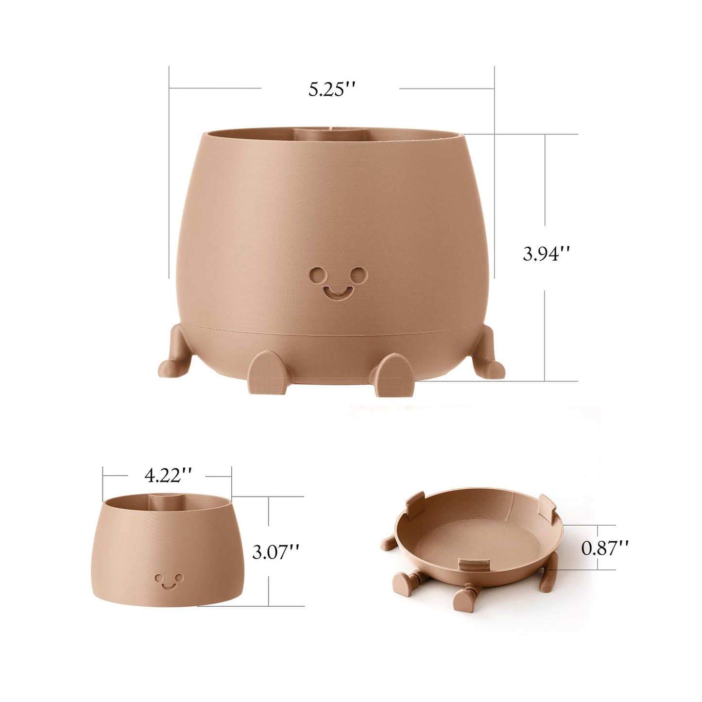 TOPOLA Happy Face Planter, 5.2 Inches Plastic Plant Pot, Self Watering Plant Pot with Drainage Holes for Indoor Outdoor, Succulent Pot, Funny Flower Pot, Khaki
