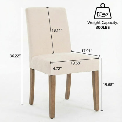 YOUNIKE Upholstered Fabric Dining Chairs Set of 2 High Back Mid-Century Modern Kitchen Dining Chairs with 4.7" Padded Cushion Solid Wood Legs Armless Design for Dining/Waiting Room Bedroom Beige
