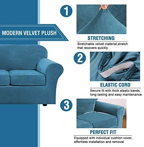 H.VERSAILTEX Real Velvet Plush 3 Piece Stretch Sofa Covers Couch Covers