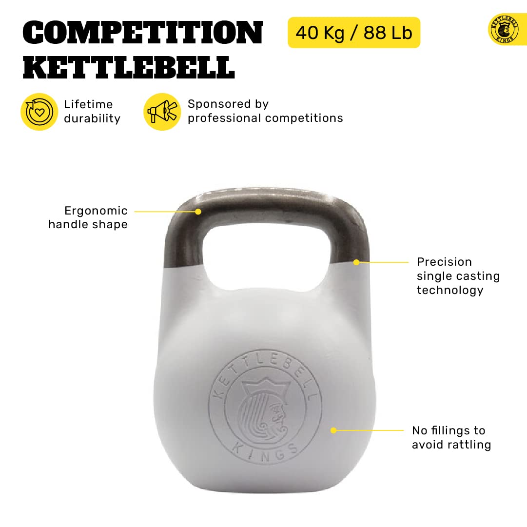 Kettlebell Kings Competition Kettlebells Weight (35mm handle) 8-48 KG | Hand weights Workout Gym Equipment & Strength training sets for Women & Men for Home Gym | Suitable for High Repetition Workouts