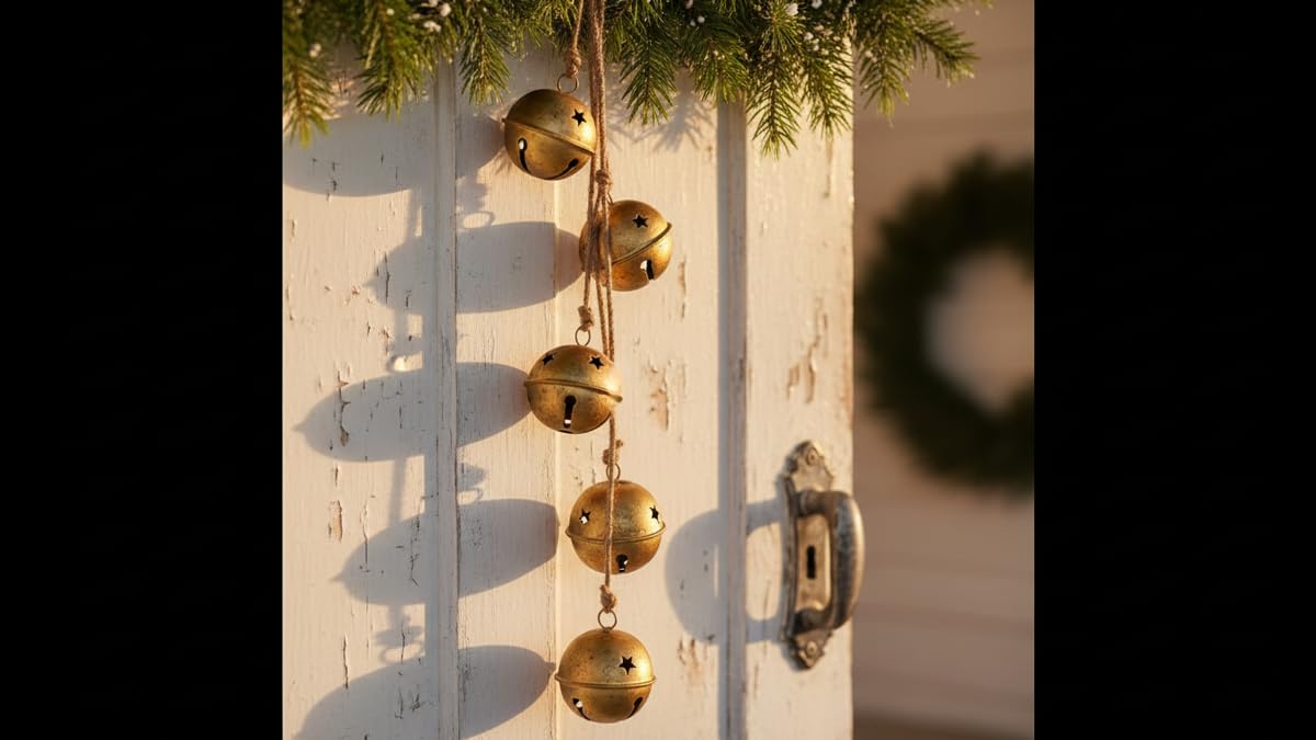 Rustic Handmade Christmas Hanging Bells for Door Chimes with Jute Rope – Farmhouse Shabby Chic Decorative Bells, Traditional Chime Bell Ghungru (18" with Rope) for Festive Home Decoration
