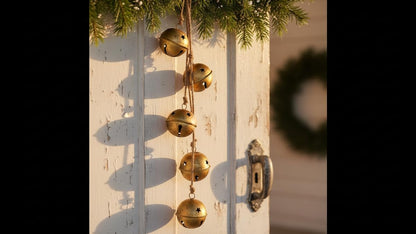 Rustic Handmade Christmas Hanging Bells for Door Chimes with Jute Rope – Farmhouse Shabby Chic Decorative Bells, Traditional Chime Bell Ghungru (18" with Rope) for Festive Home Decoration
