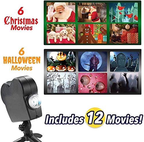 VRBFF Christmas Halloween Win dow Projector Light,12 Movies Festival LED Projection Decoration Spotlight for Home Outdoor Party Turns Your Curtain into Movie Screens