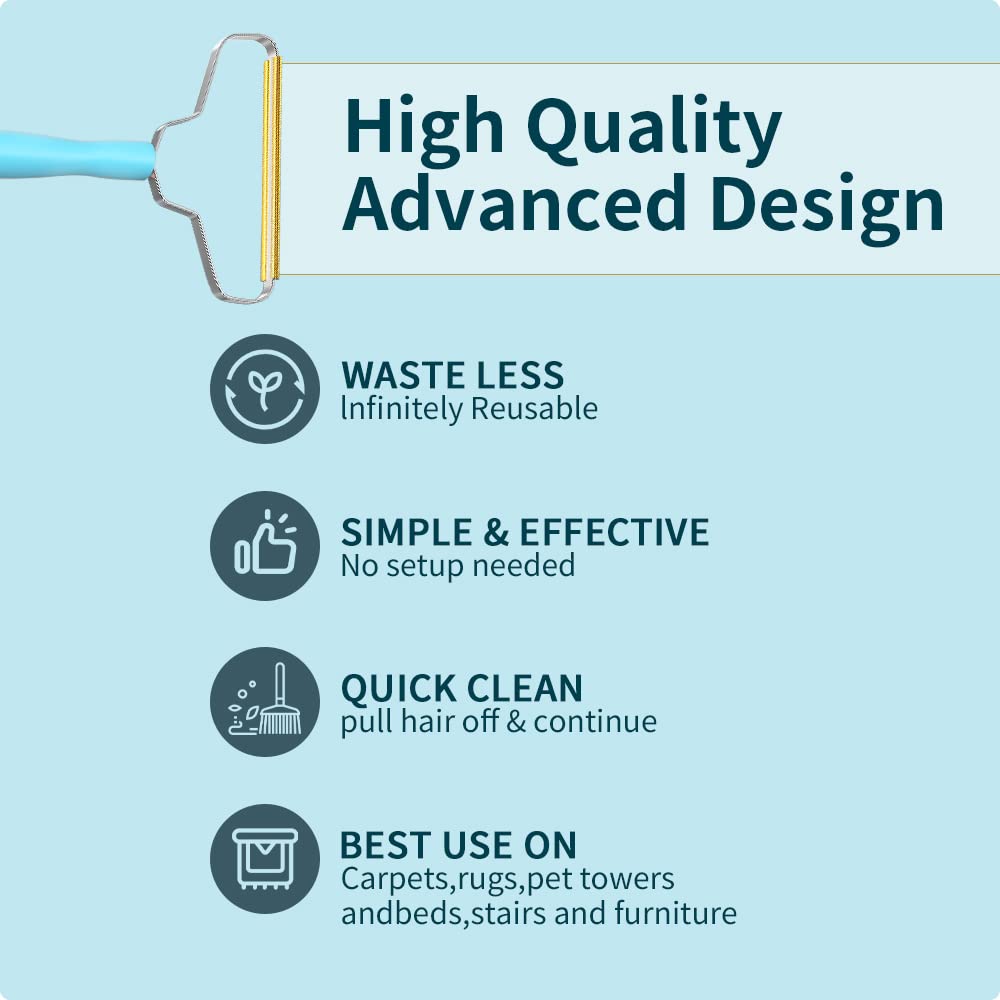 Pet Hair Removal Tool,BSIWWO Cleaner Pro Pet Hair Remover,Multi Fabric Edge and Carpet Rake,Pet Hair Remover for Couch,Dog Hair Remover and Cat Hair Remover for Rugs,Couch&Pet Towers(Blue)