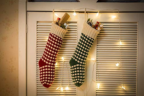 Guojanfon Christmas Stockings ，18" Unique Burgundy and Green Knit Christmas Stockings Dots Style (Length 18",Pack 2)