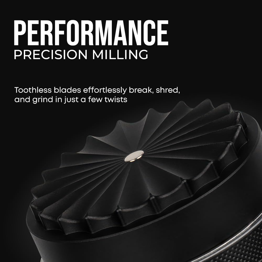 MillX Premium Toothless 2.5 Inch Aluminum Spice & Herb Grinder, Extra Storage Compartment, Manual Kitchen Use, Jam-free and Smooth Grinder (Matte Black)