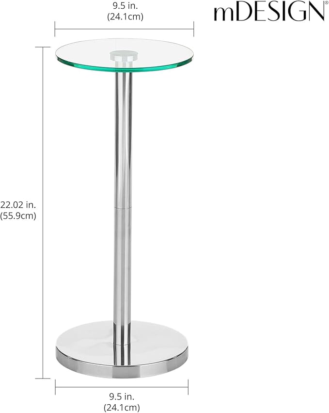 mDesign Side Table — Glass Top Nightstand
