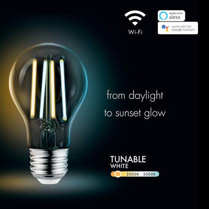 GLOBE Electric 34919 Wi-Fi Smart 5.5W (60W Equivalent) Straight Filament Tunable White Amber Glass LED Light Bulb, No Hub Required, Voice Activated, 2000K - 5000K, Vintage Edison Style, 500 Lumns