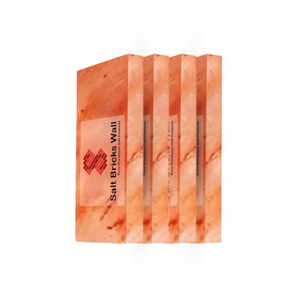 Pink Salt Bricks for Salt Walls & Sauna Walls – Pack of 4 | 8x4x1 Inch Natural Salt Tiles for Spa, Wellness Rooms & Home Decor