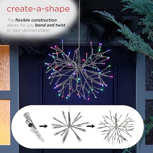 Alpine Corporation 16"H Indoor Holiday 3D Snowflake Hanging Ornament with LED Lights, Silver , Christmas Decoration