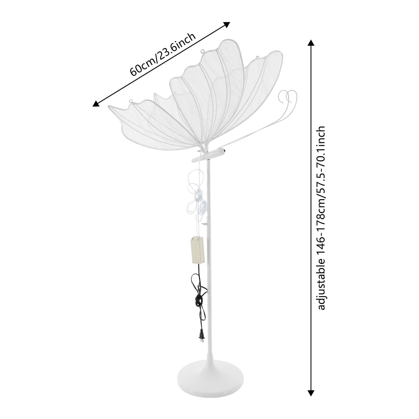 DYRABREST 2-Pack Butterfly Wedding Aisle Lights Romantic Butterfly LED Decoration Lights, Adjustable Height 57.5-70.1in LED Decor with Dual Mounting for Indoor Weddings (White, White Light)