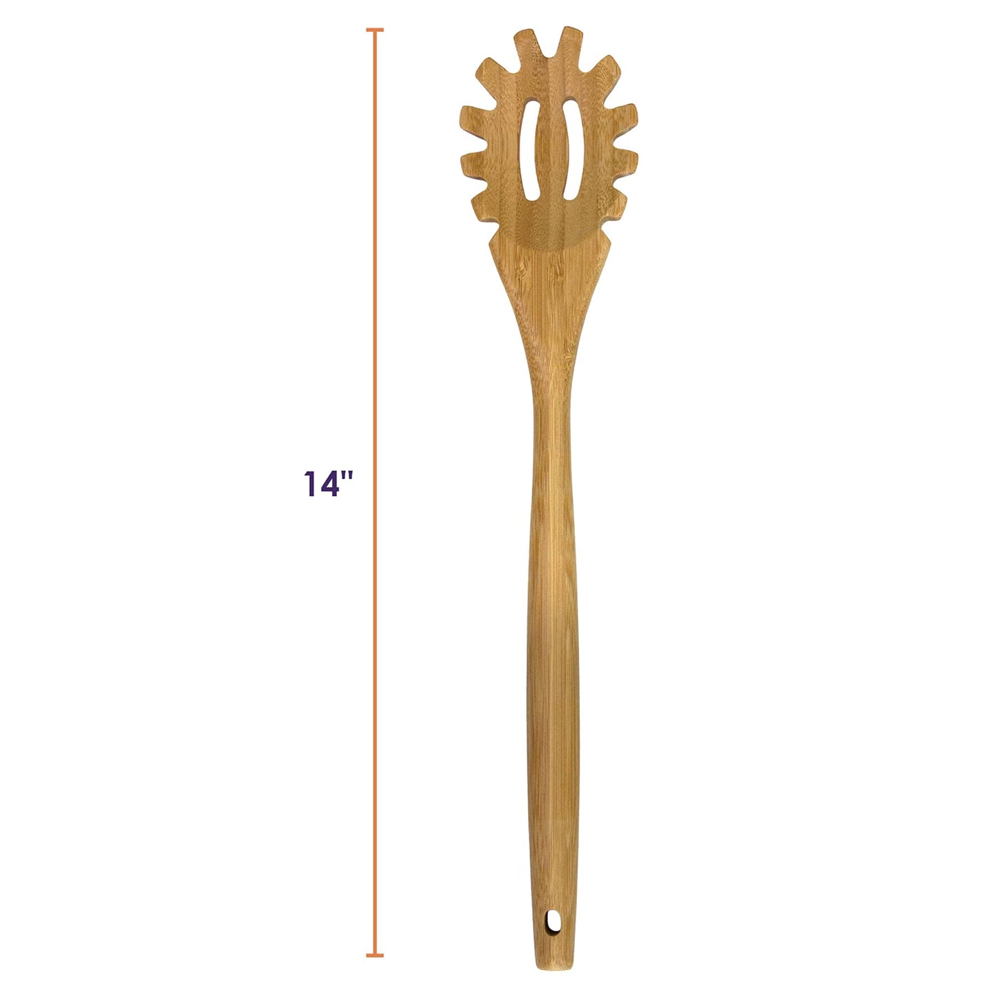 Totally Bamboo 14" Spaghetti Spoon – Natural Bamboo Pasta Server with Teeth | Eco-Friendly, Nonstick Safe, Durable Kitchen Utensil