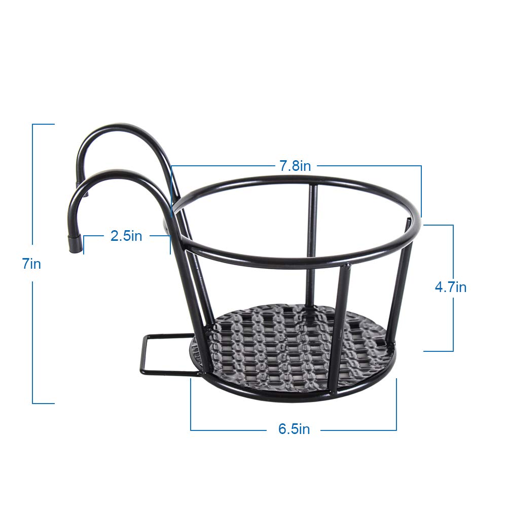 HowRU Iron Art Hanging Baskets Flower Pot Holder - Over The Rail Metal Fence Planters - Pack of 3 - Black