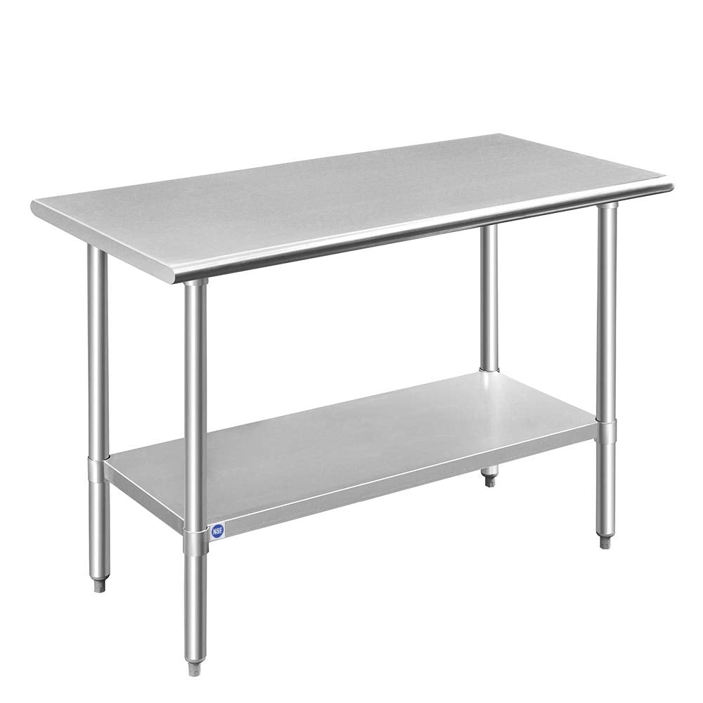 ROCKPOINT Stainless Steel Table for Prep & Work 24x48 Inches, NSF Metal Commercial Kitchen Heavy Duty Table with Adjustable Under Shelf and Table Foot for Restaurant, Home and Hotel