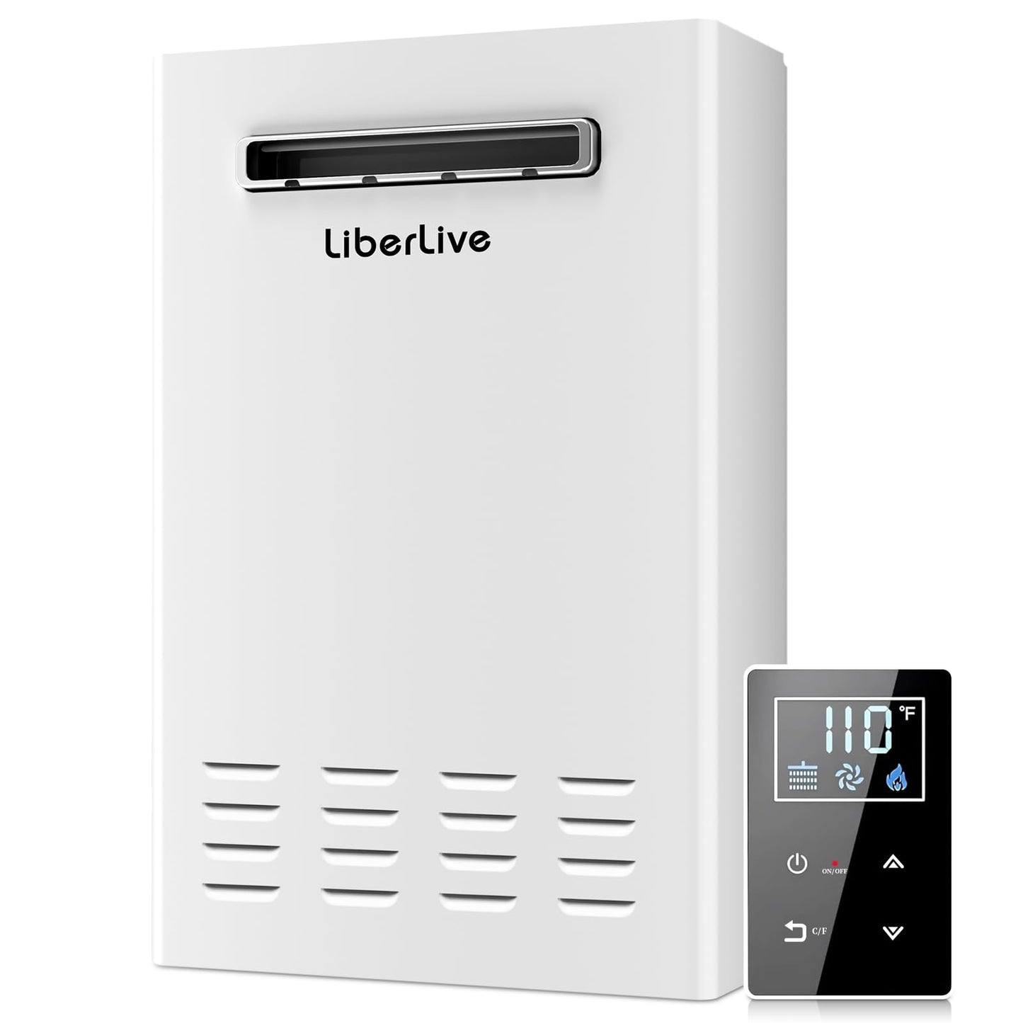 Natural Gas Tankless Water Heater, Outdoor Installation, Up to 5.3 GPM 130000 BTU On Demand Residential Natural Gas Instant Hot Water Heater Outdoor with Remote Controller, 110V,CSA Certificated,White