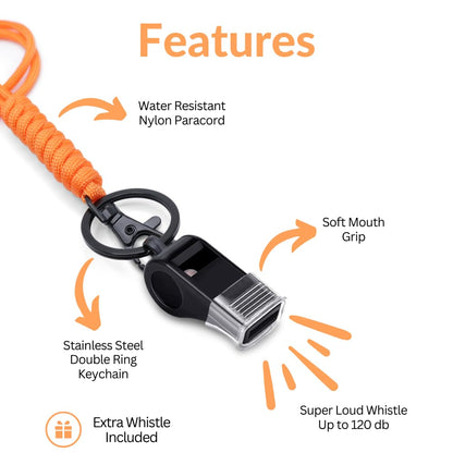 MyfavoriteK 2 Pack Professional Plastic Sports Whistle with Rope Lanyard Strap Sports Coach Referees Whistle Cord (Orange)