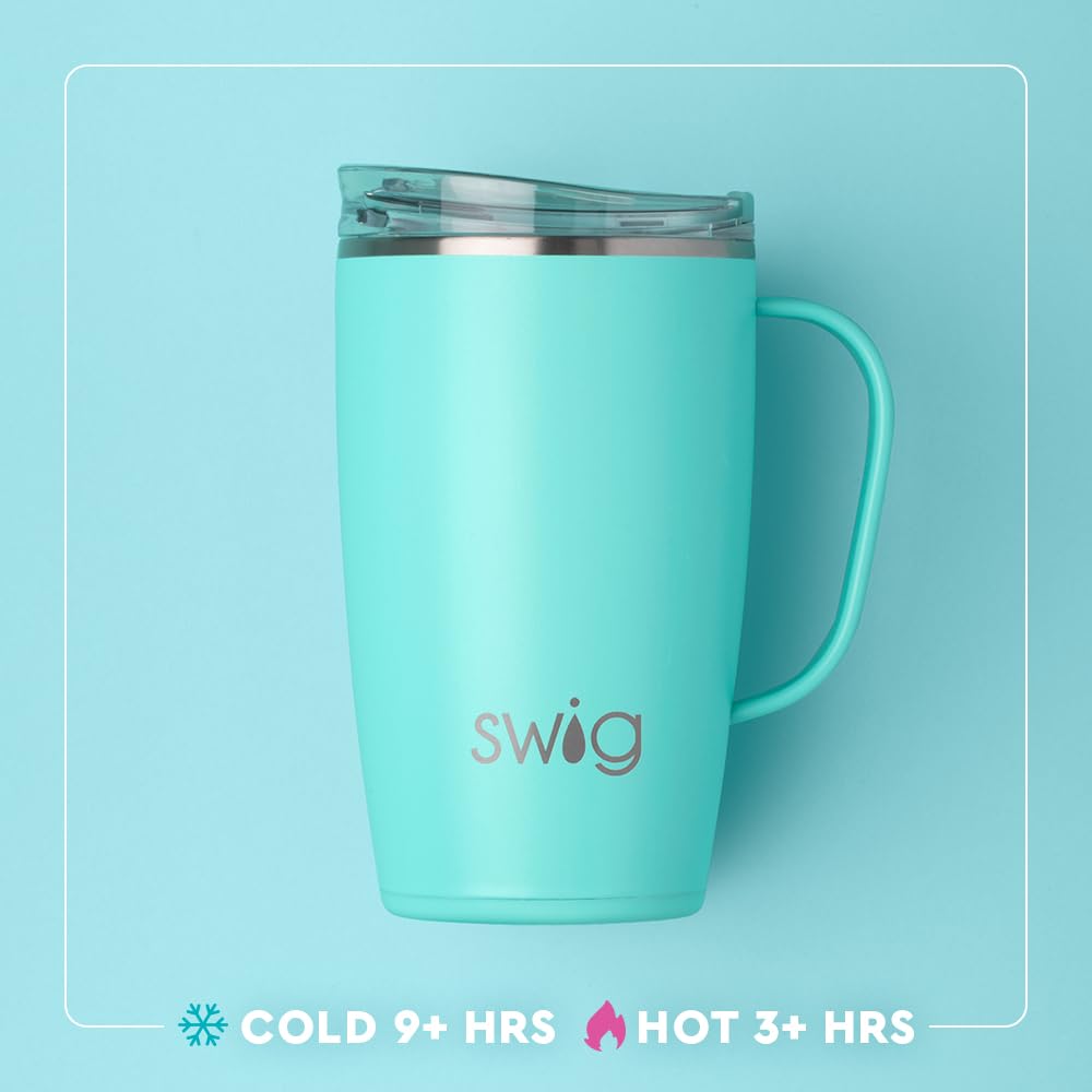 Swig Life 18oz Travel Mug, Insulated Tumbler with Handle and Lid, Travel Coffee Mug, Cup Holder Friendly, Stainless Steel 18 oz Tumbler, Reusable Insulated with Lid (Ms Frost)