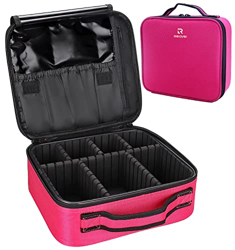 Relavel Makeup Bag with LED Mirror, Makeup Box Travel Train Case with Rechargeable Lighted Mirror, Cosmetic Brush Organizer Storage for Makeup Artists Gifts for Women and Girls, Hot Pink Shining Star