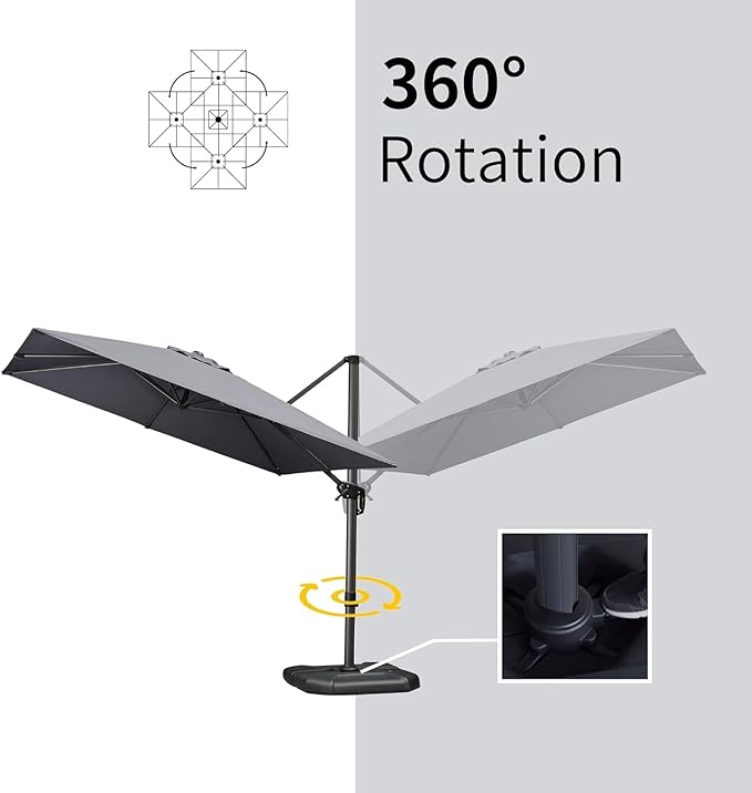 PURPLE LEAF 10' X 13' Patio Umbrella with Base Outdoor Cantilever Rectangle Offset Umbrella with 360-degree Rotation for Garden Deck Pool Patio Light Grey