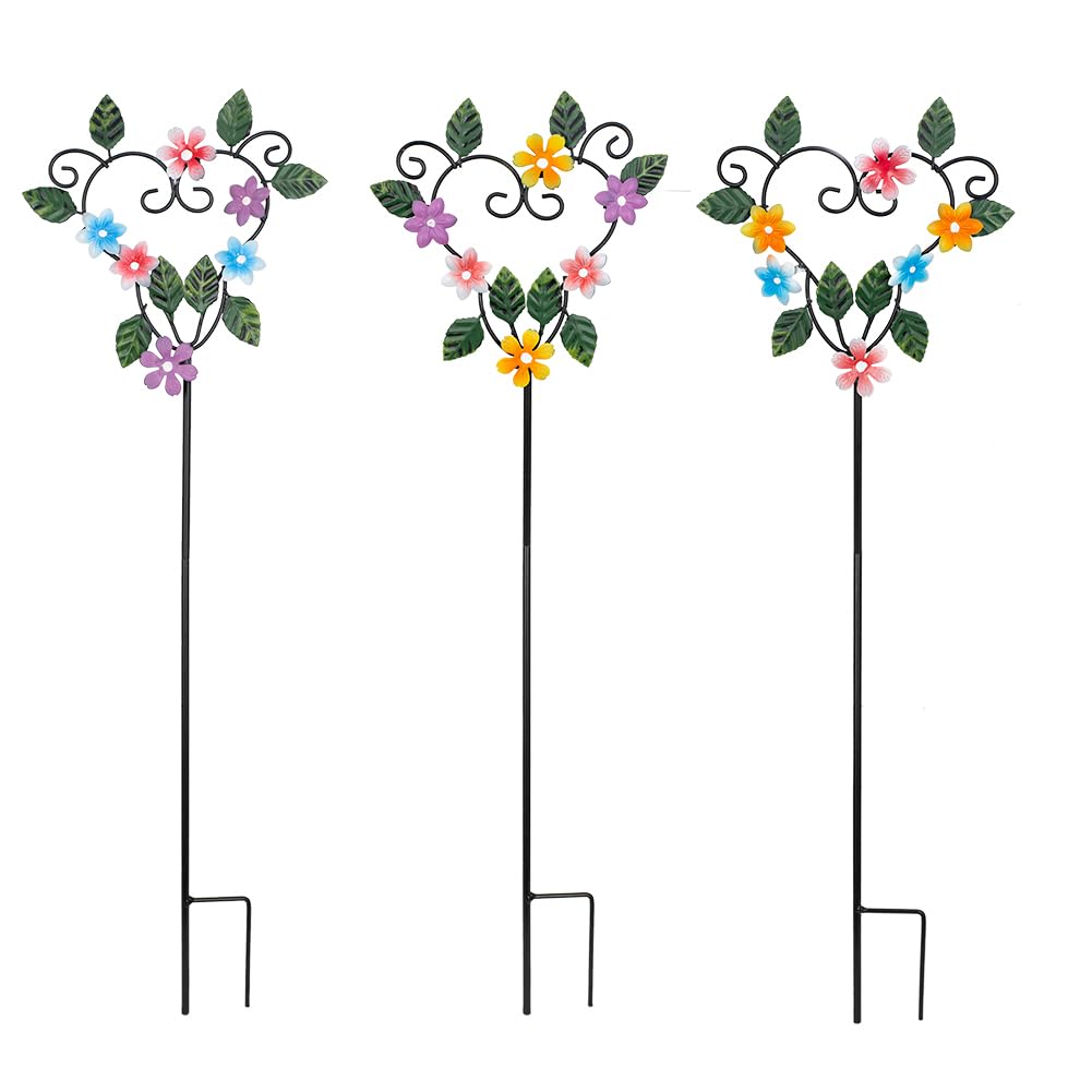 SATHGA Metal Flowers Decorative Garden Stakes, 22.1 ''H Heart Shape Metal Flowers for Outside Yard Art Garden Stakes,Spring Outdoor Decor Housewarming Present for Women Mom Grandma