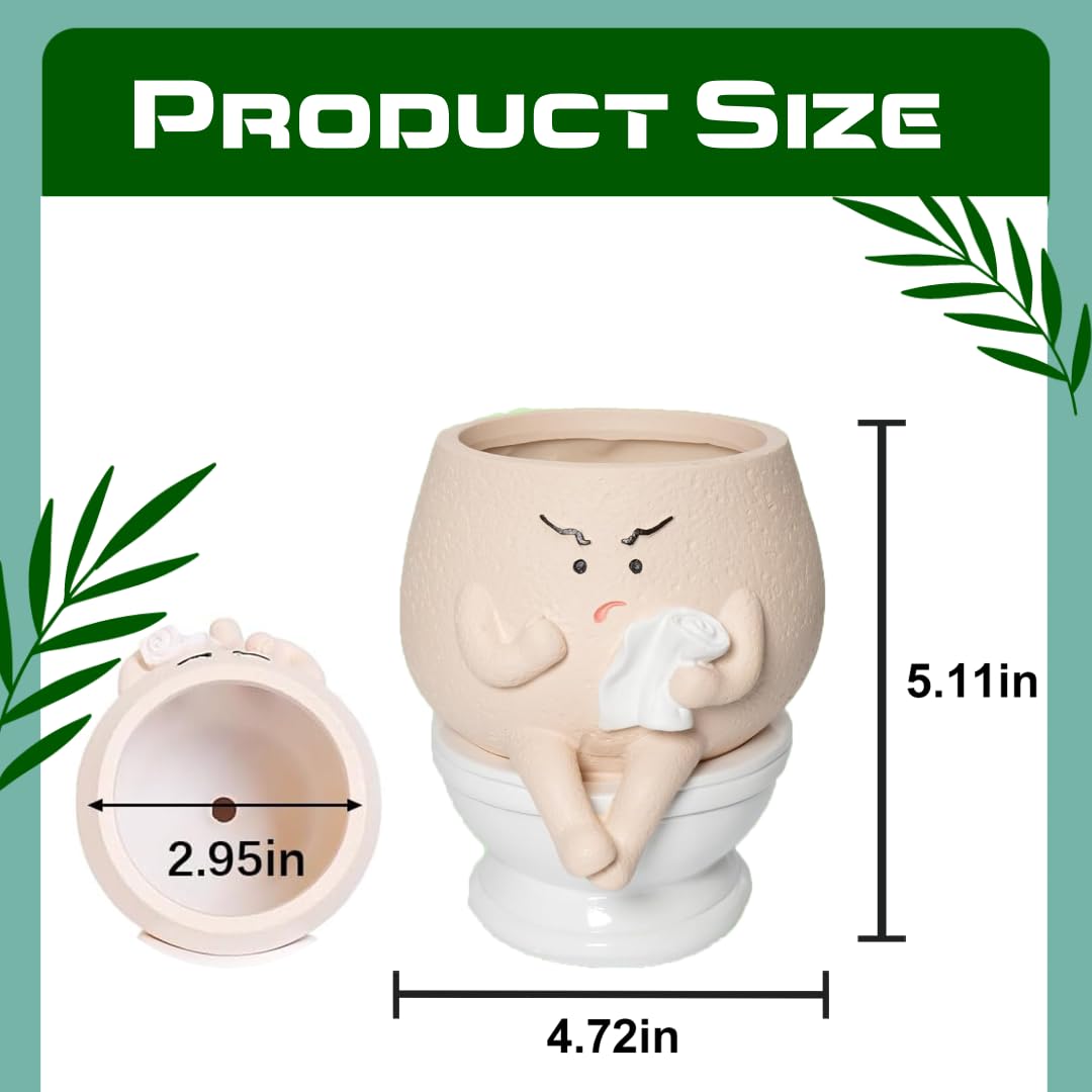 Ahilzam Face Planter Pots Funny Toilet Planters for Indoor Plants, Self Watering with Drainage Hole Cute Flower Pots, Outdoor Face Head Succulent Pot, for Plant Lovers