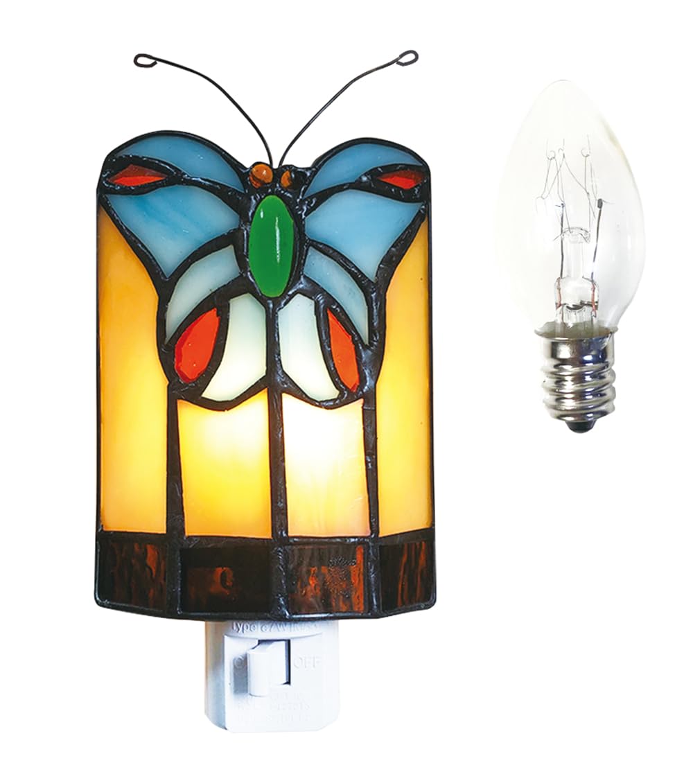 HUIMEIJU Tiffany Butterfly Colored Glass Wall Insert Night Light, Handmade Art Glass Room Light