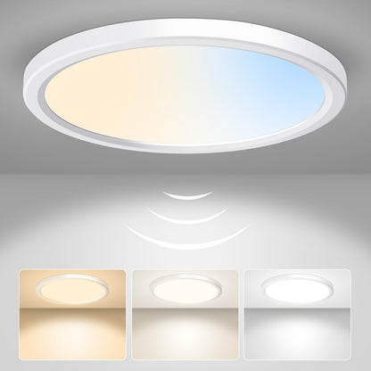 ALUSSO LED Ceiling Light Radar Motion Sensor, 18W Ceiling Lights 3CCT 3000K 4000K 6500K 1600LM, IP44 Waterproof Bathroom Ceiling Light for Toilet Stair Loft Porch Bath Attic Garage, Ø22cm