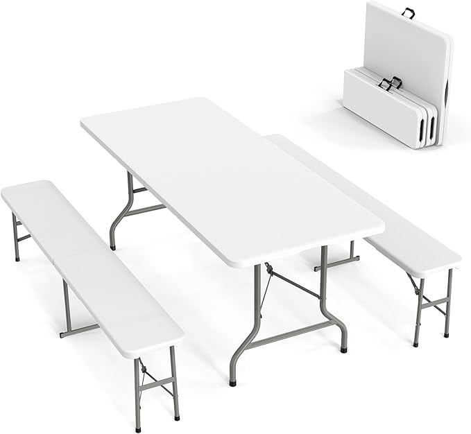 VINGLI Picnic Table Set with 2 Benches, 6 Feet Camping Table Chair Set