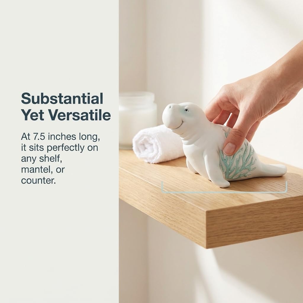 The Bridge Collection Manatee Figurine Coastal Decor Accent – Ocean Sea Life Statue for Beach House Shelf Or Bathroom Display – Nautical Marine Animal Home Decor