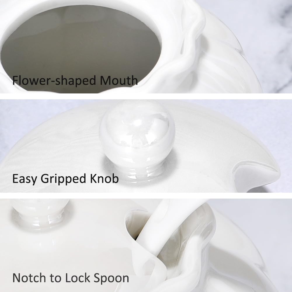 Ursword Iridescent Sugar Bowl with Lid and Spoon, Ceramic Sugar Bowl, 9oz Sugar Jar for Coffee Bar, Salt Box Sugar Containers for Seasoning, Spice, Sauce, Elegant Decor for Kitchen Countertop